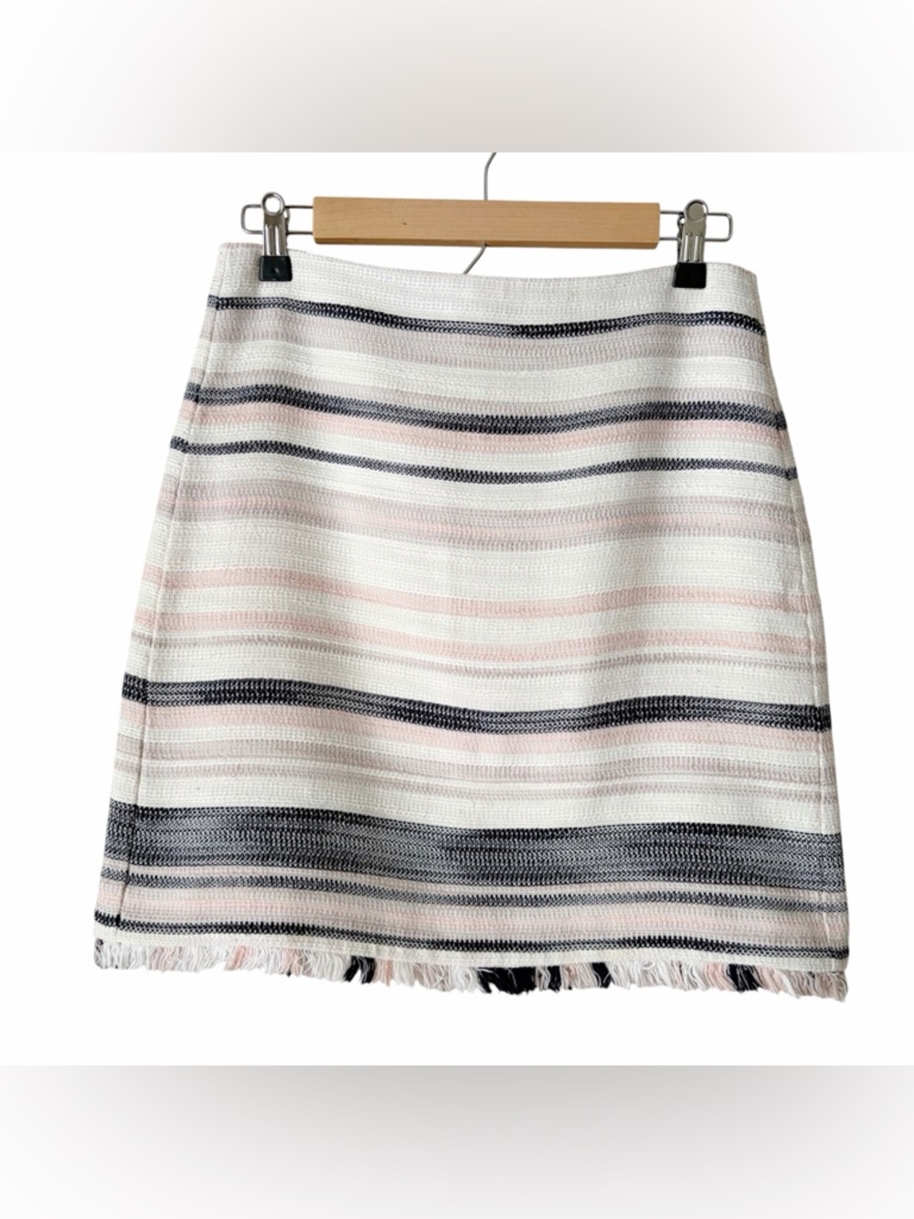Loft Outlet | Striped Textured A-line Mini Skirt Fringe Beige Navy Pink Size 0